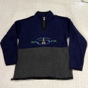 Vntg Looney Tunes 1/4zip fleece navy/gray emb Marvin trademark adjustable bottom